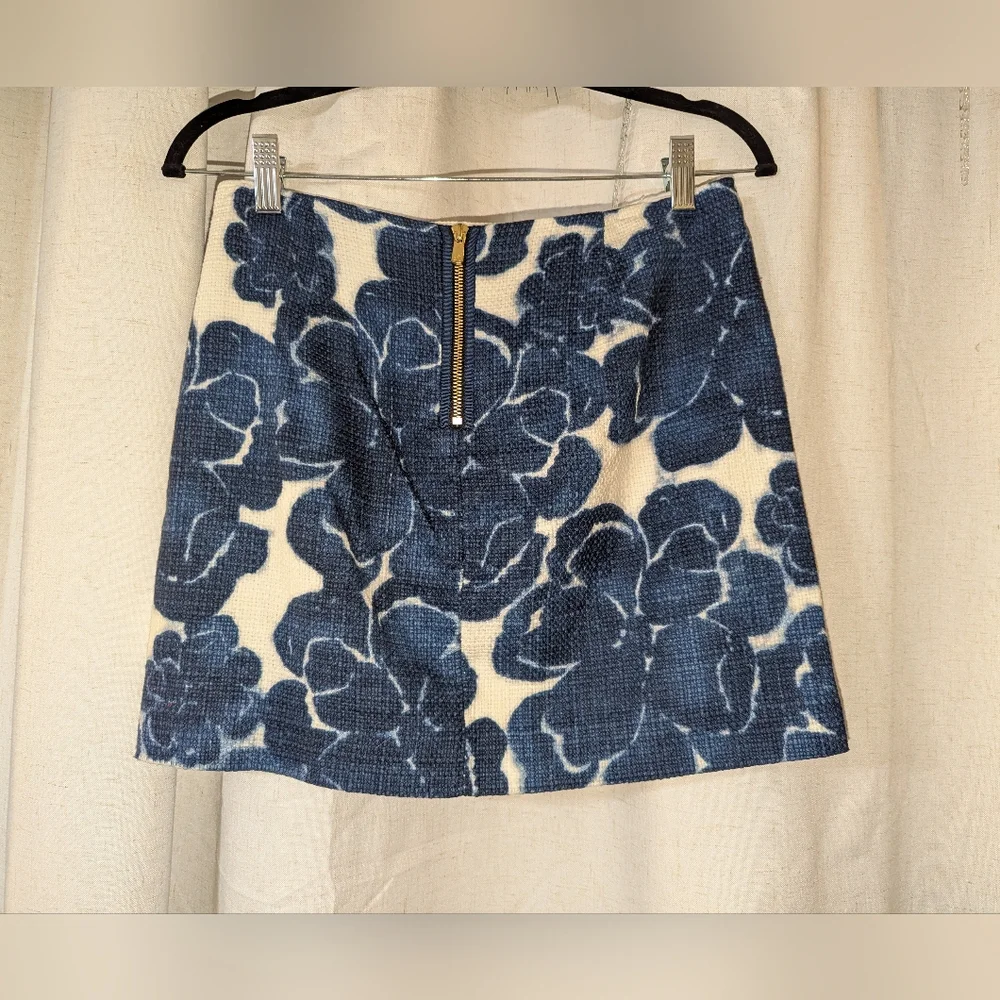 2010 Blue And White Cotton Floral Mini I Crew Skirt